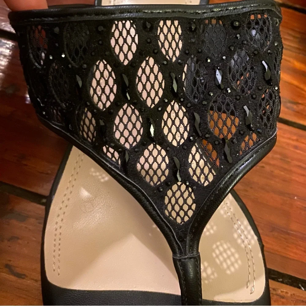 Impo Renae Black Sequin Wedge Sandals Size 11 Memory Foam NWT
